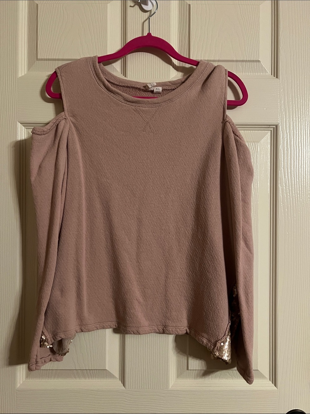 Others Follow Mauve Cold-Shoulder Sweatshirt with Sequin Trim
